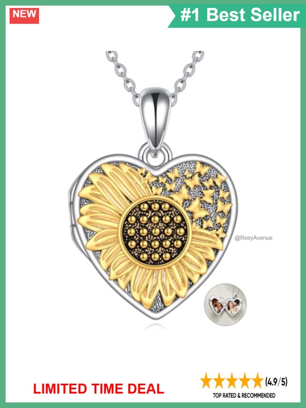 925 Sterling Silver Heart Locket Necklace Custom Photo Engraved Pendant